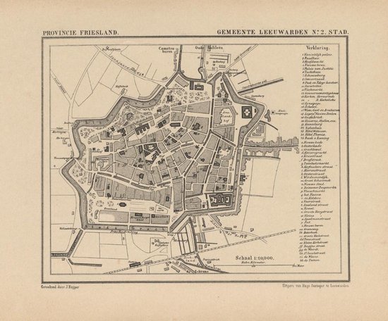 Historische plattegrond de stad Leeuwarden. in Friesland uit door... | bol.com