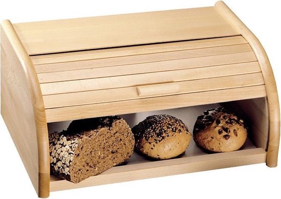 Boîte à pain en bois de hêtre FSC® - avec volet roulant - 30,5 x 15,5 x 19,5 cm