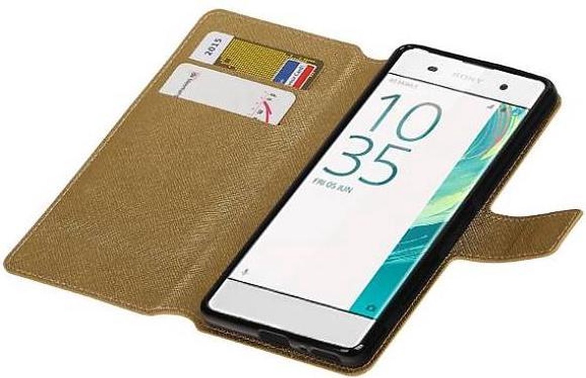Cross Pattern TPU Bookstyle Wallet Case Hoesjes Geschikt voor Xperia XA Goud