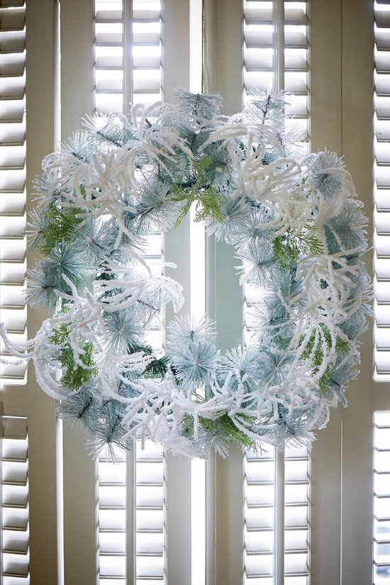 Riviera Maison - A Frosty Snow Wreath 100cm - Krans - Groen; Wit; - Plastic;  Vezel;... | bol.com