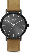 Frank 1967 7FW-0007 - Stalen horloge met lederen band - bruin en zwart - Ø 42 mm