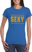 Blauw Sexy shirt in gouden glitter letters dames L
