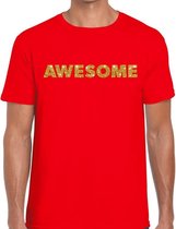 Awesome goud glitter tekst t-shirt rood voor heren XXL