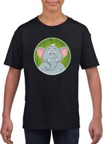 Kinder t-shirt zwart met vrolijke olifant print - olifanten shirt S (122-128)