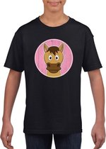 Kinder t-shirt zwart met vrolijke paard print - paarden shirt M (134-140)