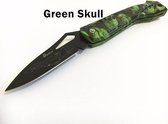 Zakmes met doodshoofden (groen) - Handvat met schedels & Lemmet met bamboe - Campingmesje, Survival mes, Outdoor gadget