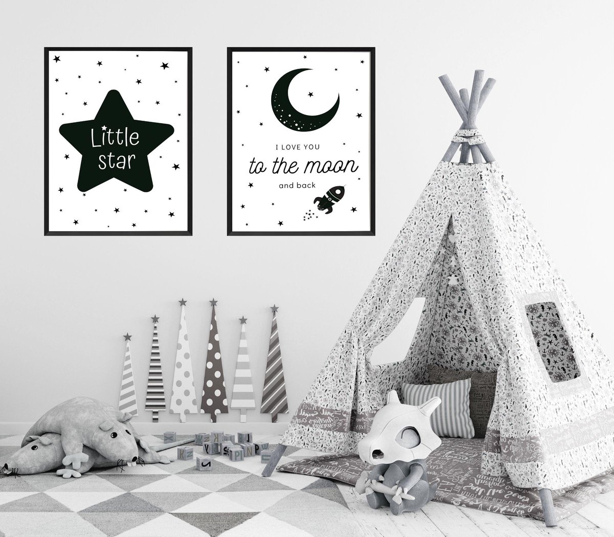 Set Per 2 Fotokaders Voor Kinderkamer, I Love You To The Moon And Back, 50 X 70cm (B2), Fotolijst Inbegrepen