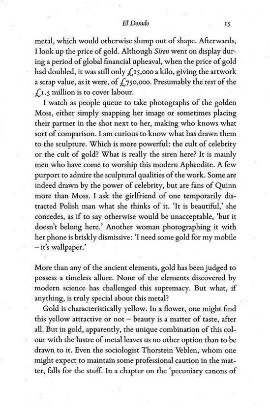 Texte sur la valeur matérielle et symbolique de l'or, et sa comparaison avec d'autres éléments.