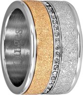 Quiges Stapelring Ring Set  - Dames - RVS zilverkleurig met roségoudkleurig - Maat 20 - Hoogte 10mm