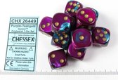 Chessex dobbelstenen set, 12 st. 6-zijdig, 16mm Gemini Purple-Teal w/gold