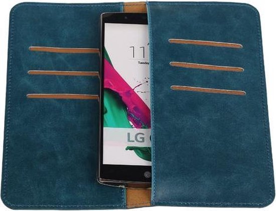 Blauw Pull-up Large Pu portemonnee wallet voor LG Zero