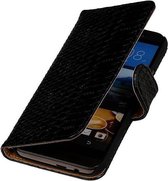Snake Bookstyle Wallet Case Hoesjes voor HTC One M9 Zwart