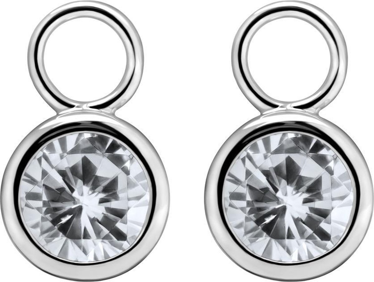 Quiges - Oorbedel Hanger met Zirkonia Transparant 9mm voor Oorringen - Dames Oorbellen - 925 Zilver - ESE001