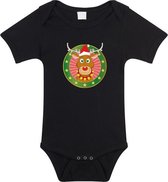 Kerst baby rompertje met Rudolf het rendier zwart jongens en meisjes - Kerstkleding baby 56 (1-2 maanden)