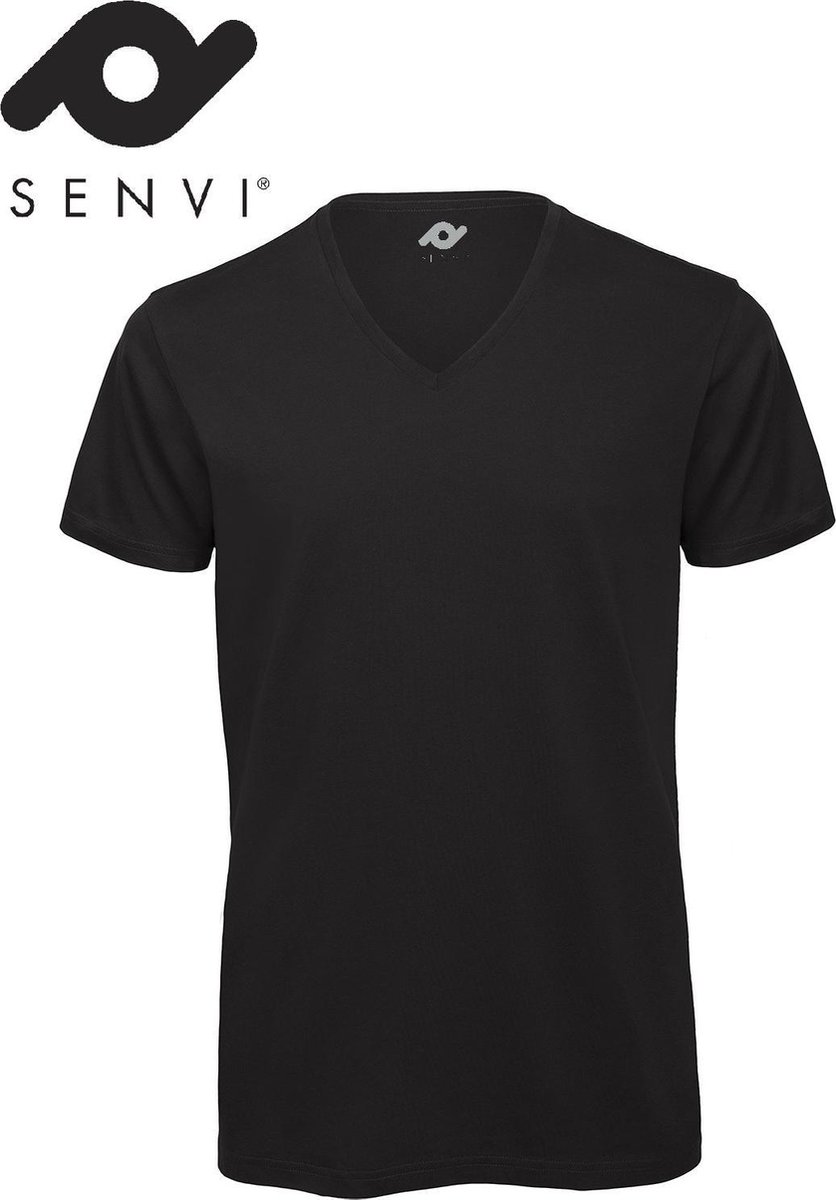 Senvi V-hals T-shirt 5 Pack 100% Katoen (Biologisch) Zwart - XXL