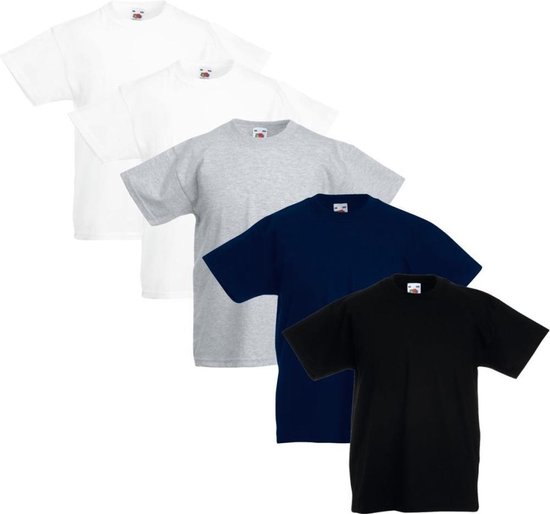 5x Fruit of the Loom Original Kids T-shirt multi-kleur maat 140