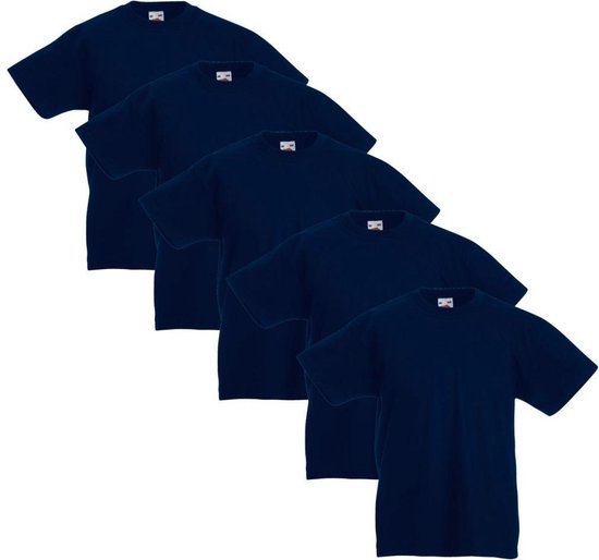 Fruit of the Loom Kinder t-shirts origineel marineblauw maat 164 5 st
