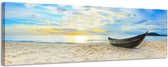 Canvas Schilderij Panorama 118 x 36 cm - Boot bij zonsondergang