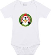 Kerst baby rompertje met kerst pinguin wit jongens en meisjes - Kerstkleding baby 68 (4-6 maanden)