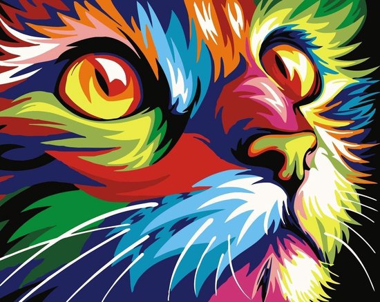 Schilderenopnummers.com® - Schilderen op nummer volwassenen - Colourful Cat  - 50x40 cm... | bol.com