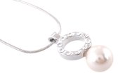 Korte ketting metaal 42cm lengte met hanger 35mm met parel en kristal stenen + verlengketting