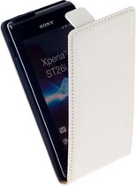 LELYCASE Premium Flip Case Lederen Cover Bescherm Hoesje Sony Xperia J Wit