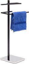 Relaxdays handdoekhouder zwart - handdoekrek rvs - staande handdoekhouder - 2 stangen
