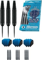 Harrows - Black Arrow Knurled  Brass darts met 9 - dartshafts - en 9 - dartflights - 23 gram - dartpijlen