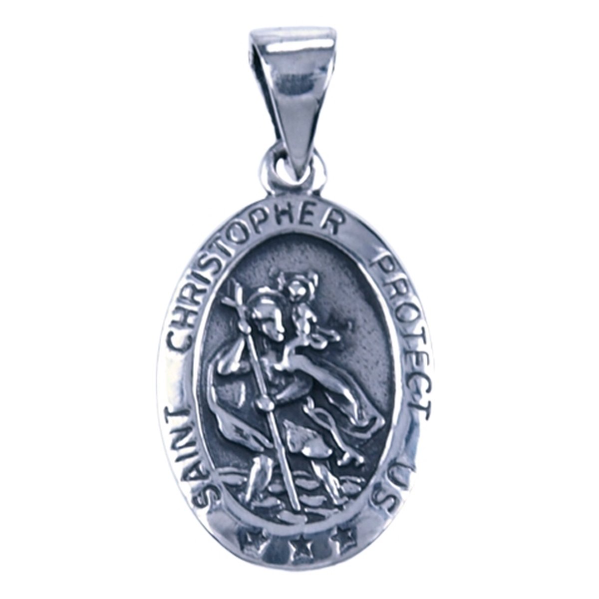 Zilveren Heilige Christoffel ketting hanger - ovaal