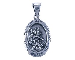 Zilveren Heilige Christoffel ketting hanger - ovaal