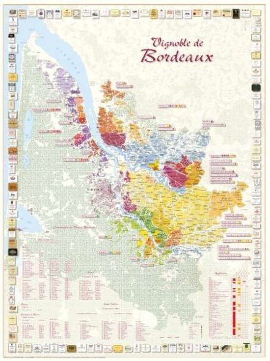 Kaart des Vignobles de BORDEAUX poster 66x88cm