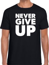 Never give up tekst t-shirt zwart heren XL