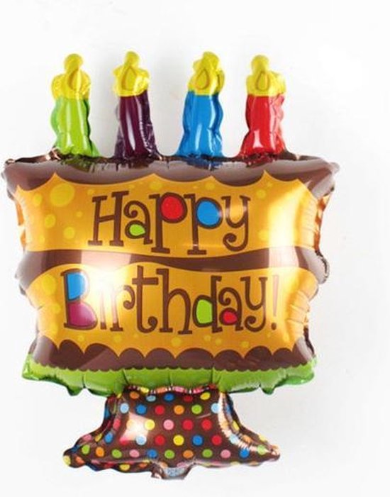 Waterig Permanent veronderstellen Grote happy birthday taart met kaarsjes ballon 48 cm | bol.com