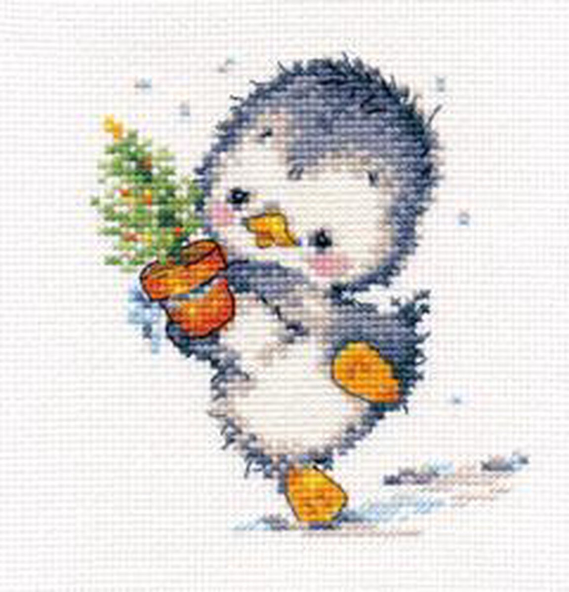 Pinguin met kerstboompje borduren (pakket)