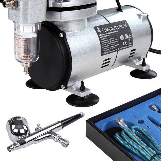 Timbertech airbrush set met compressor en double action airbrush