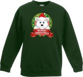 Groene kersttrui met een ijsbeer jongens en meisjes - Kerstruien kind 9-11 jaar (134/146)
