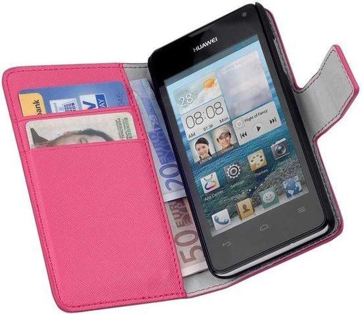Uitbarsten element Roest HC Bookcase Flip Wallet Telefoonhoesje - Huawei Ascend Y300 Roze | bol.com