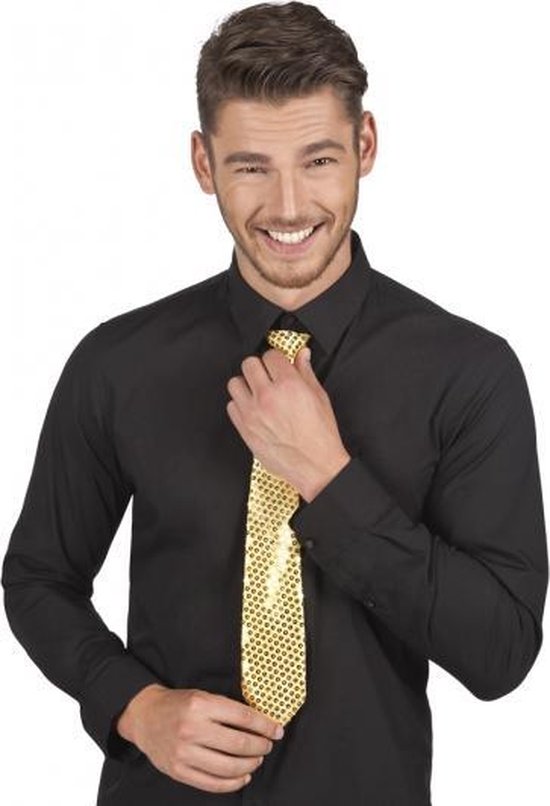 Brutaal buitenspiegel Messing Gouden pailletten stropdas 40 cm - Glimmende glitter stropdassen - Foute  feest kleding | bol.com