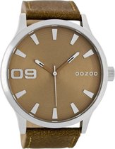 OOZOO Timepieces - Zilverkleurige horloge met bruine leren band - C8530