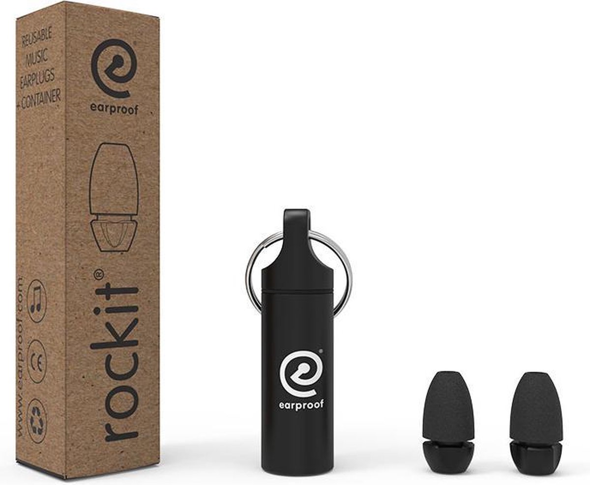 Earproof - Rockit oordoppen - Oordopjes - Gehoorbescherming - 18 dB - Festival - Muziek - One size fits all - 1 Paar - Met opbergdoosje - Siliconen - Foam - zwart
