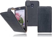 Devills Grey LG Optimus L7 2 Lederen Flip case case Telefoonhoesje