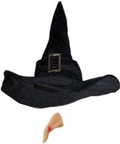 Halloween Heksen accessoires set fluwelen hoed met neus voor dames