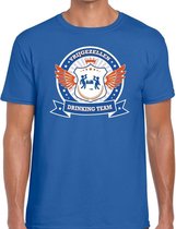 Blauw vrijgezellenfeest drinking team t-shirt blauw oranje heren S