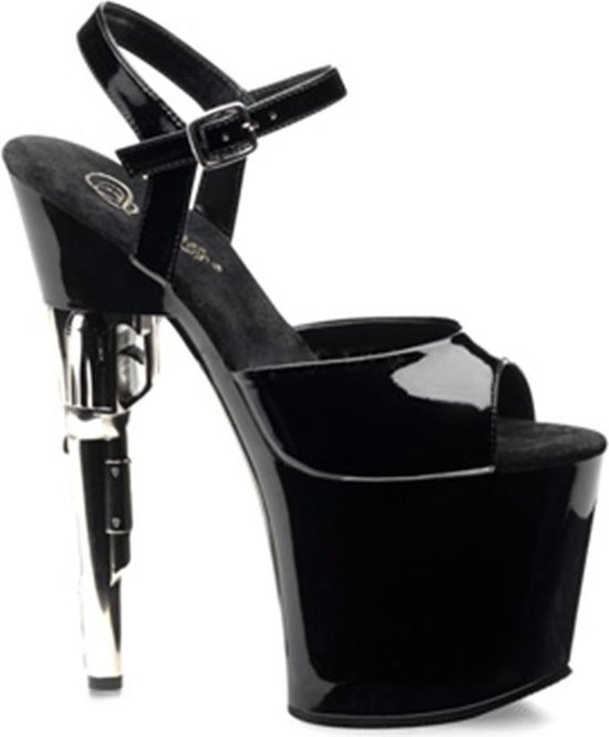 Pleaser - BONDGIRL-709 Sandaal met enkelband, Paaldans schoenen - Paaldans schoenen - 39 Shoes - Zwart/Zilverkleurig