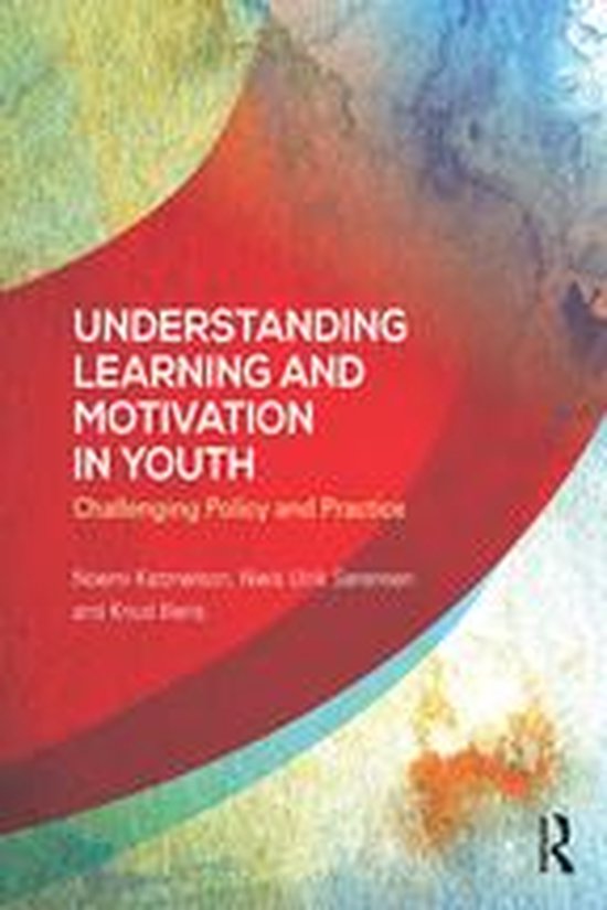 Couverture de livre avec des dégradés de couleurs abstraits rouges et jaunes, avec le titre 'UNDERSTANDING LEARNING AND MOTIVATION IN YOUTH'.