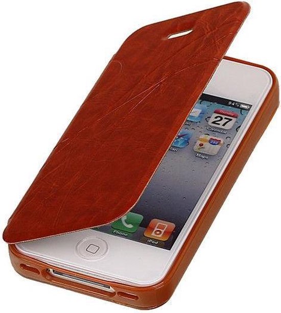 Bruin TPU bookcase Telefoonhoesje Lijn Motief Apple iPhone 4 4s |