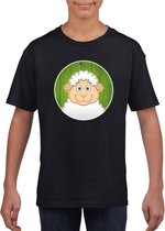 Kinder t-shirt zwart met vrolijk lammetje print - lammetjes shirt M (134-140)