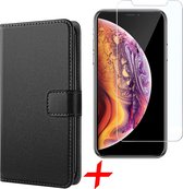 Apple iPhone Xs / X Hoesje Wallet Book Case Zwart Lederen Luxe Hoesje + Screenprotector Tempered Glass van iCall