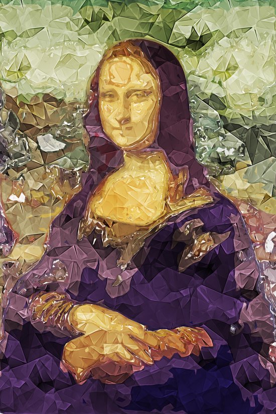 Mona Lisa | Art du polygone | Léonard de Vinci | Tissu en toile | Décoration murale | 20 cm x 30 cm | Peinture