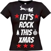 Let's rock this christmas T-shirt maat XL Dames zwart